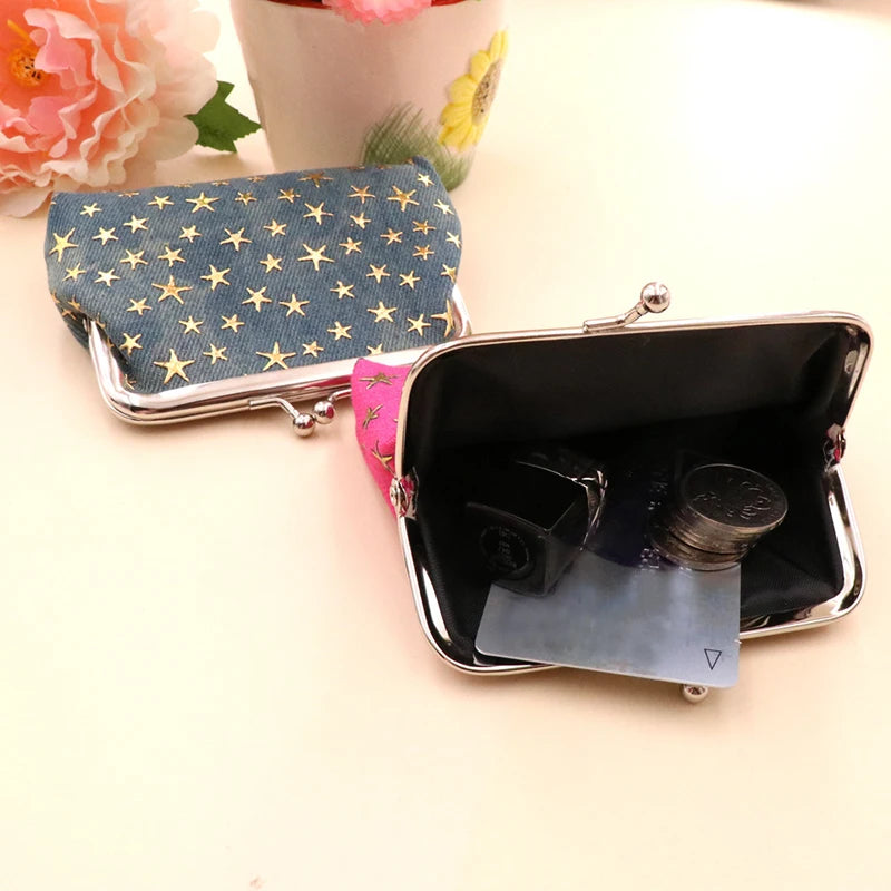 Vintage Kiss Lock Coin Purse | Star Print Canvas Women's Wallet Kiss Lock Coin Purse QXL