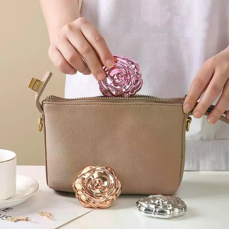Retro Rose Compact Pocket Mirror | Double-Sided Magnifying Compact Makeup Mirror QXL