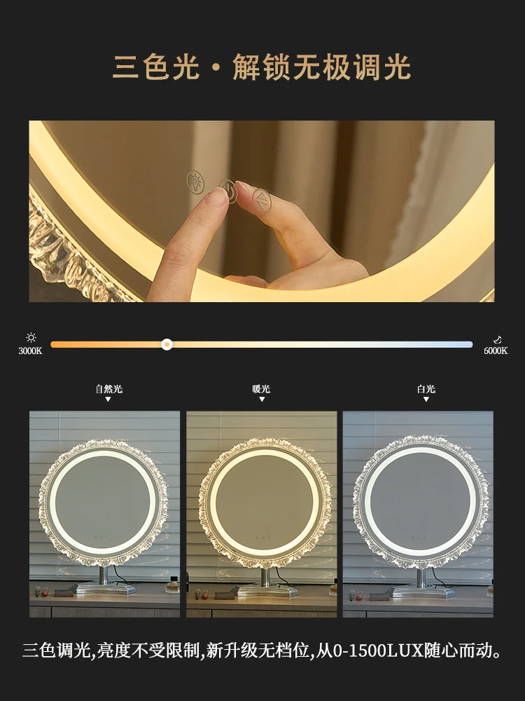 LED Lighted Desktop Vanity Mirror | Touch Control Rotating LED Vanity Mirror QXL