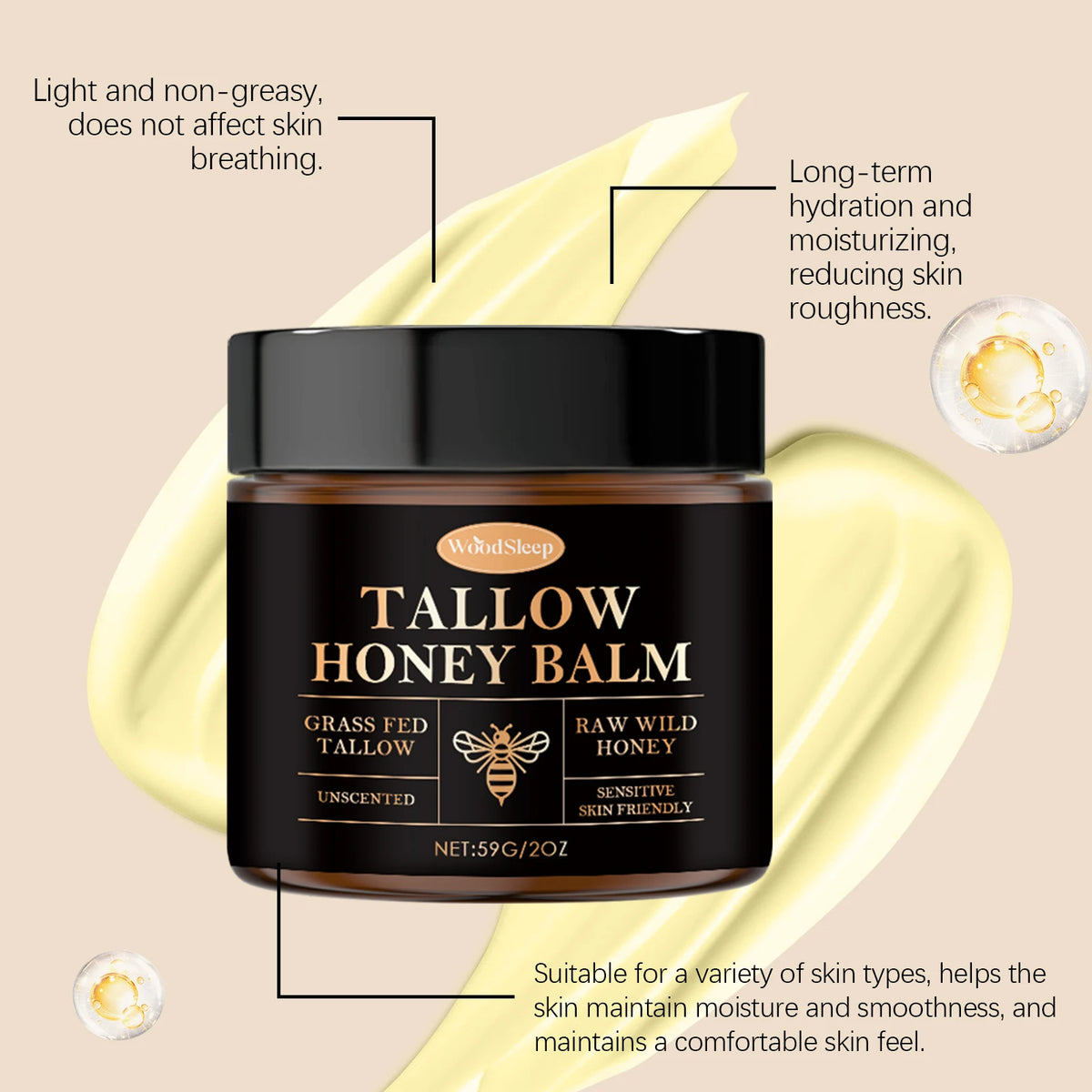 WOODSLEEP Tallow Honey Balm | Deep Moisturizing Face & Body Moisturizing Body Balm QXL