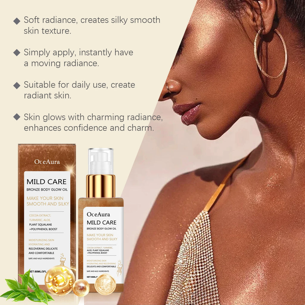 OceAura Bronze Shimmer Body Oil 90ml | Glow, Glitter & Moisture Shimmer Body Oil QXL