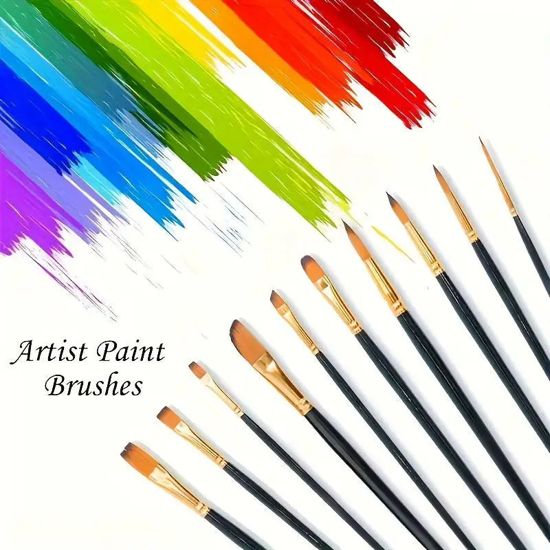 12-Piece Nylon Flat Artist Brush Set – Watercolor, Oil & Fabric Artist Brush Set QXL