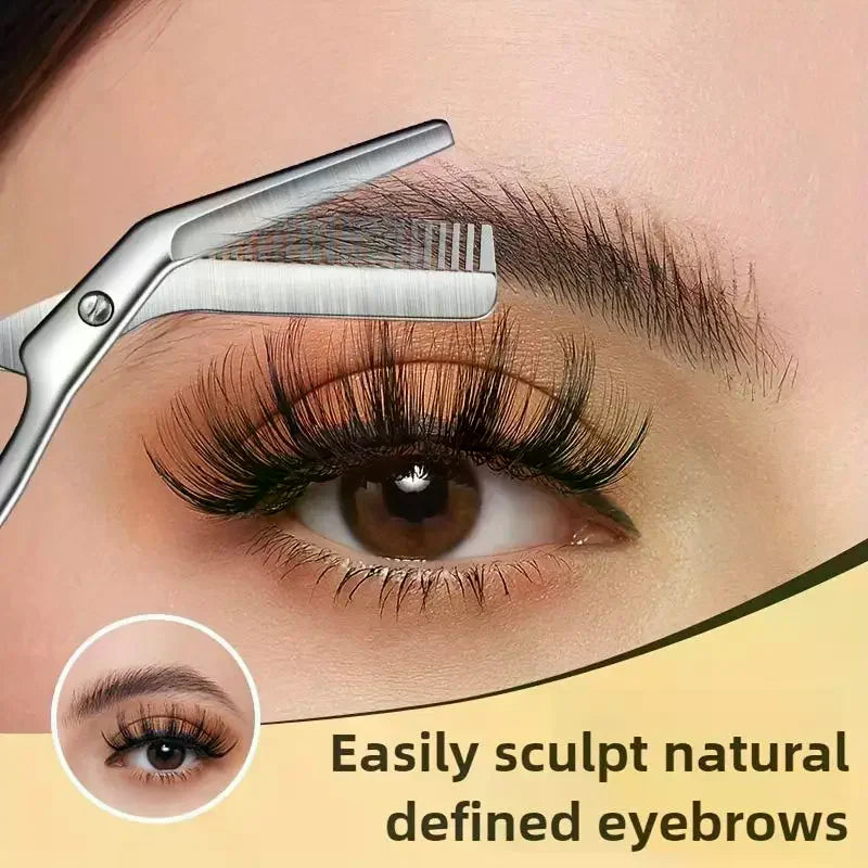 Stainless Steel Eyebrow Scissors with Fixed Comb – Shaping Tool Eyebrow Scissors QXL