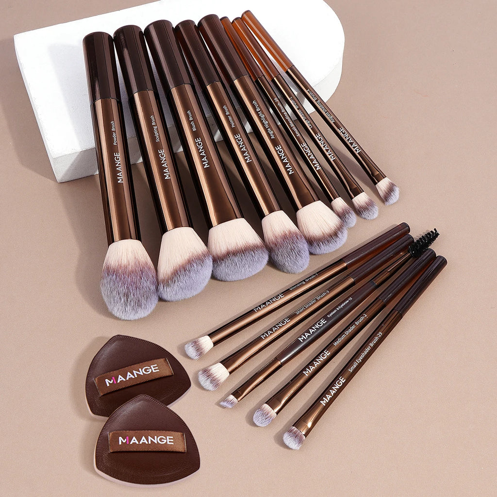 MAANGE 15-Pc Synthetic Makeup Brush Set & Air Cushion Puffs Makeup Brush Set QXL