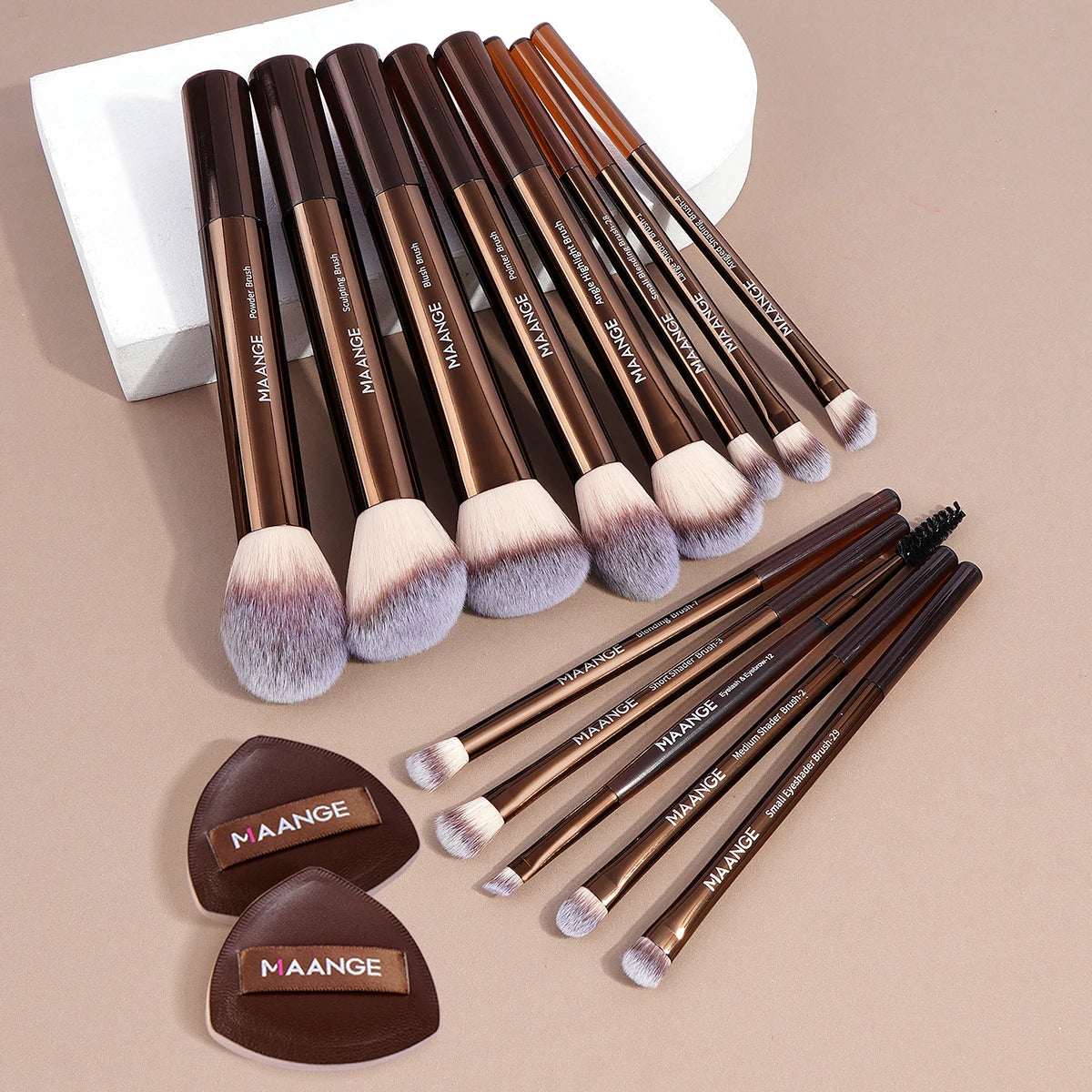 MAANGE 15-Pc Synthetic Makeup Brush Set & Air Cushion Puffs Makeup Brush Set QXL