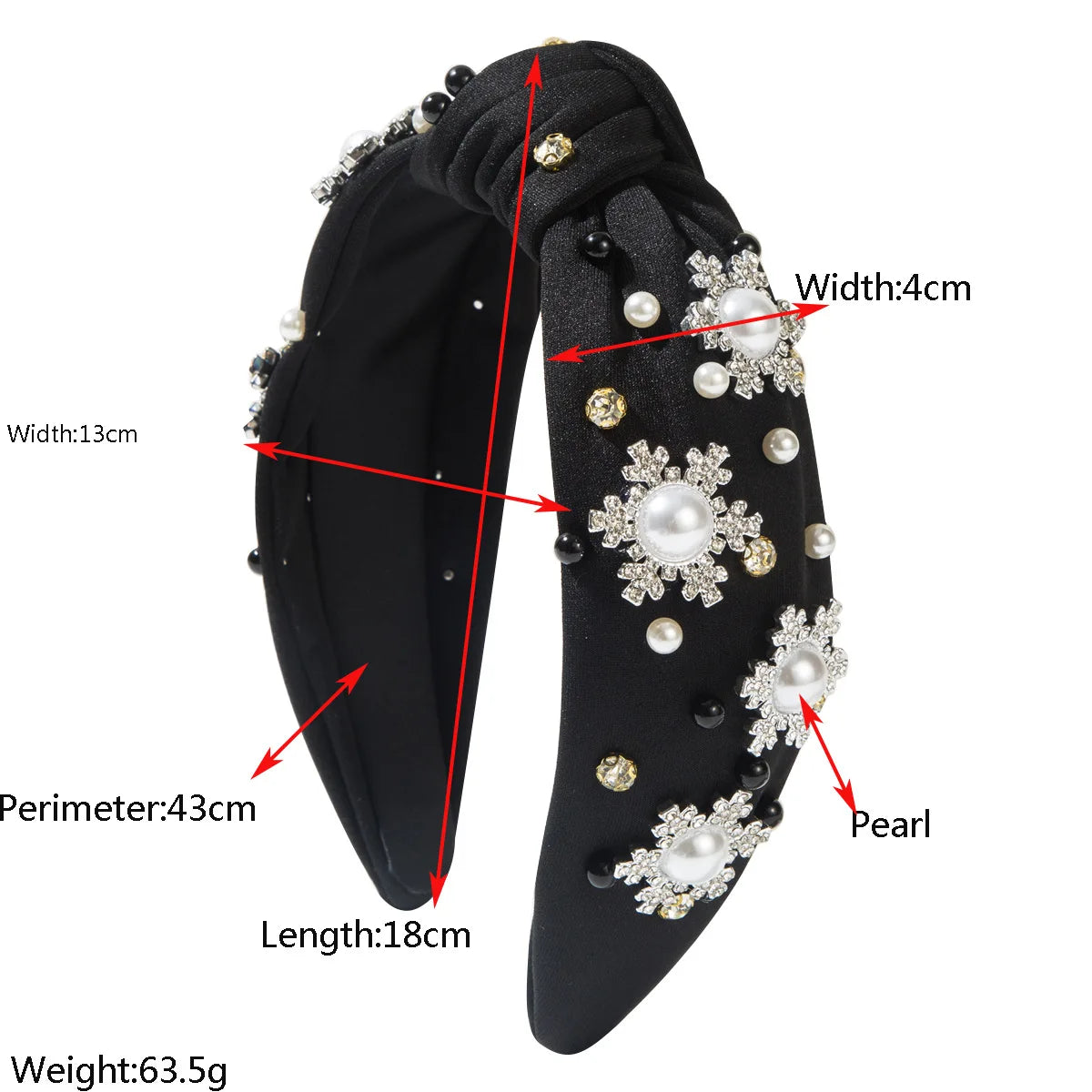Christmas Snowflake Satin Headband | Rhinestone & Pearl Hairband Holiday Hair Headband QXL