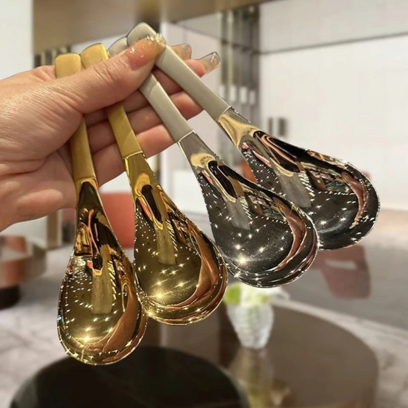 Mirror Polished Stainless Steel Soup & Coffee Spoon | Gold Silver Flatware Spoon QXL