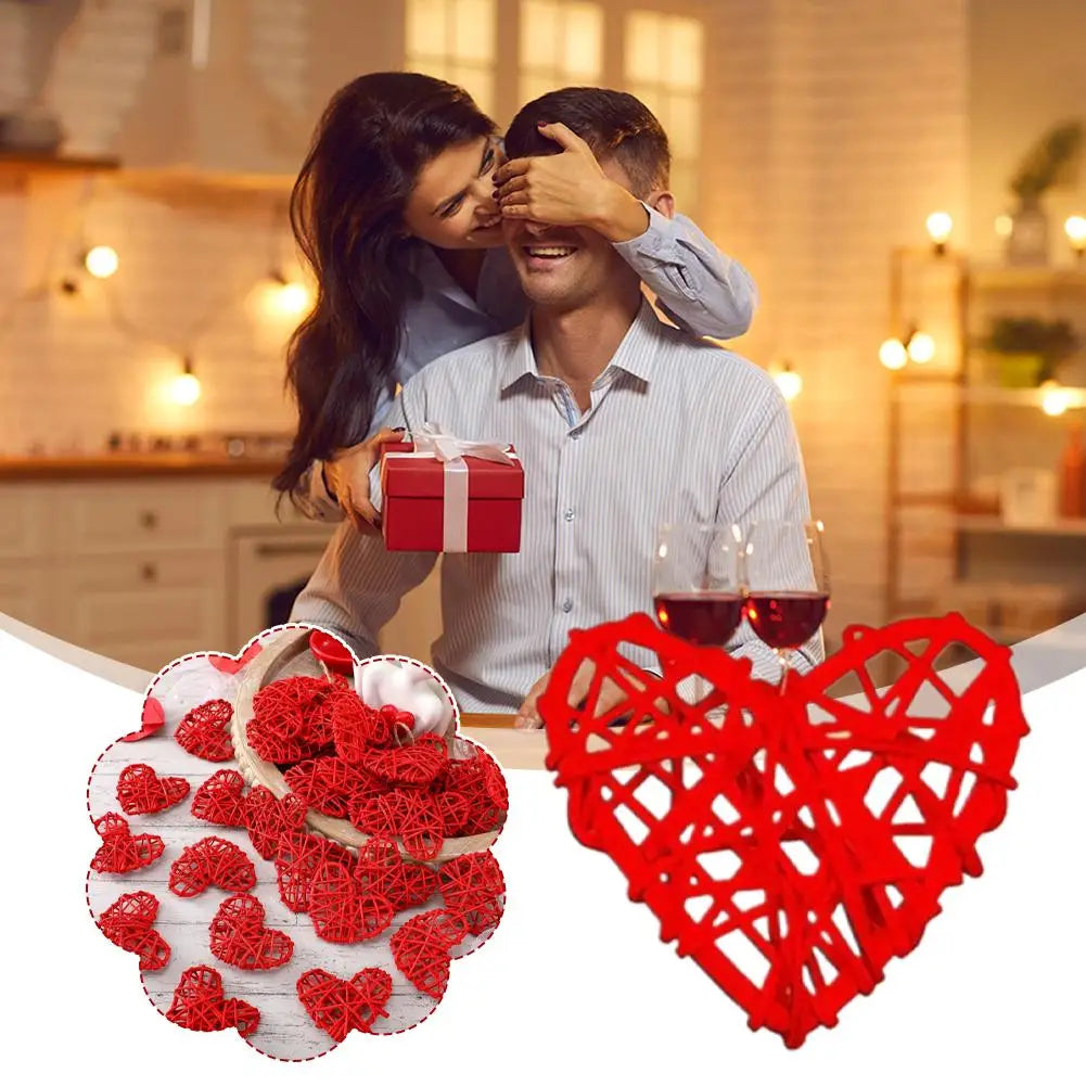 10-Pack Red Rattan Heart Wicker Ornaments | DIY Home Decor Wicker Heart Ornaments QXL