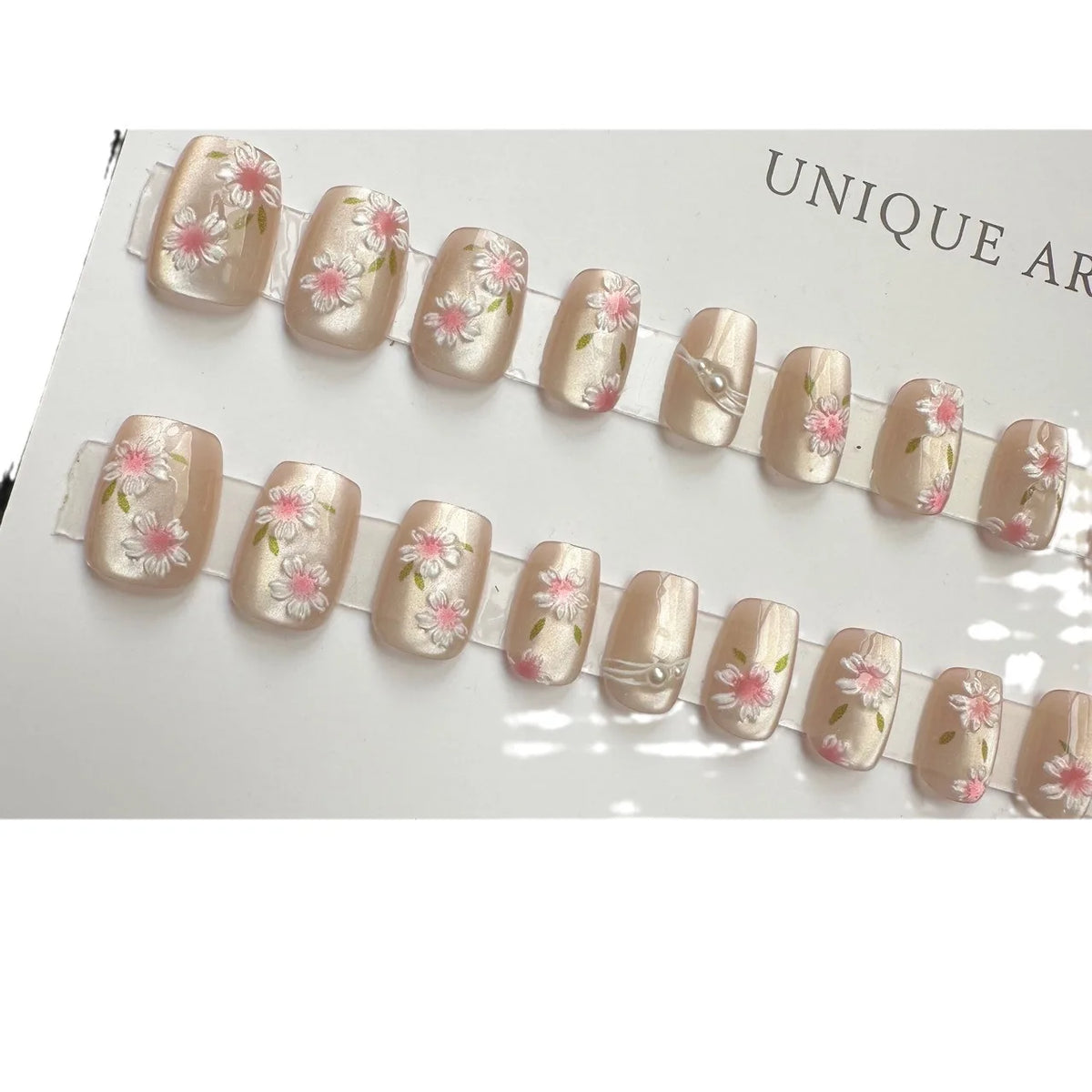 3D Ice Flower Press-On Nails | White Removable False Nail Set Press-On False Nails QXL