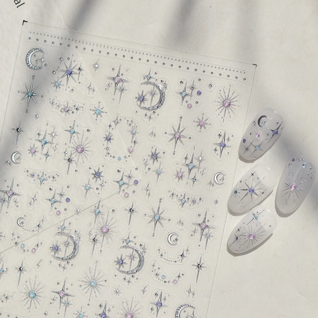 5D Luxury Nail Stickers | Moon Star Rhinestone Decals Nail Art Stickers QXL