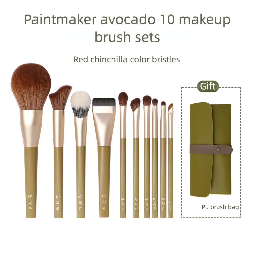 Avocado 10-Piece Makeup Brush Set | Soft Synthetic Bristles Makeup Brush Set QXL Red-gray 10 piece