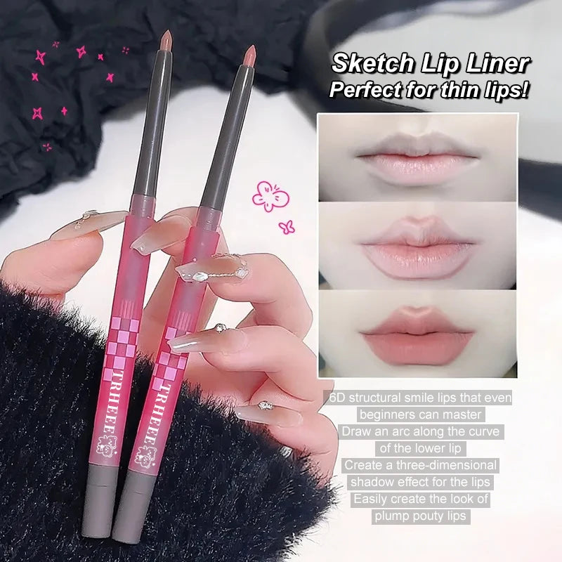 Double-Ended Matte Lip Liner Pencil with Brush | Nude & Pink Lip Liner Pencil QXL