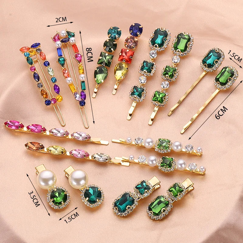 Rhinestone Pearl Hair Clip | Korean Vintage Green Barrette Hair Barrette Clip QXL