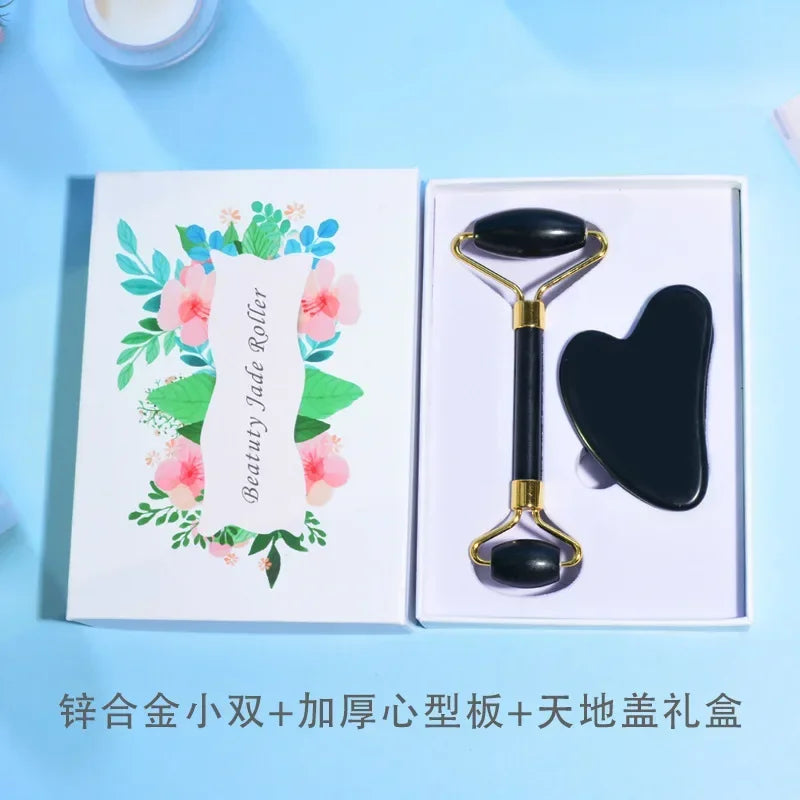 Natural Jade Roller & Gua Sha Set | Double Roller + Heart Scraper Jade Roller Gua Sha Set QXL