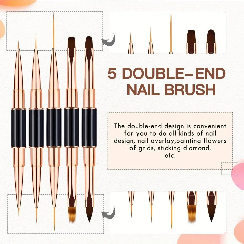5-Piece Nail Art Brush Set | Liner, Detail & 3D Design Pens Nail Art Brush Set QXL