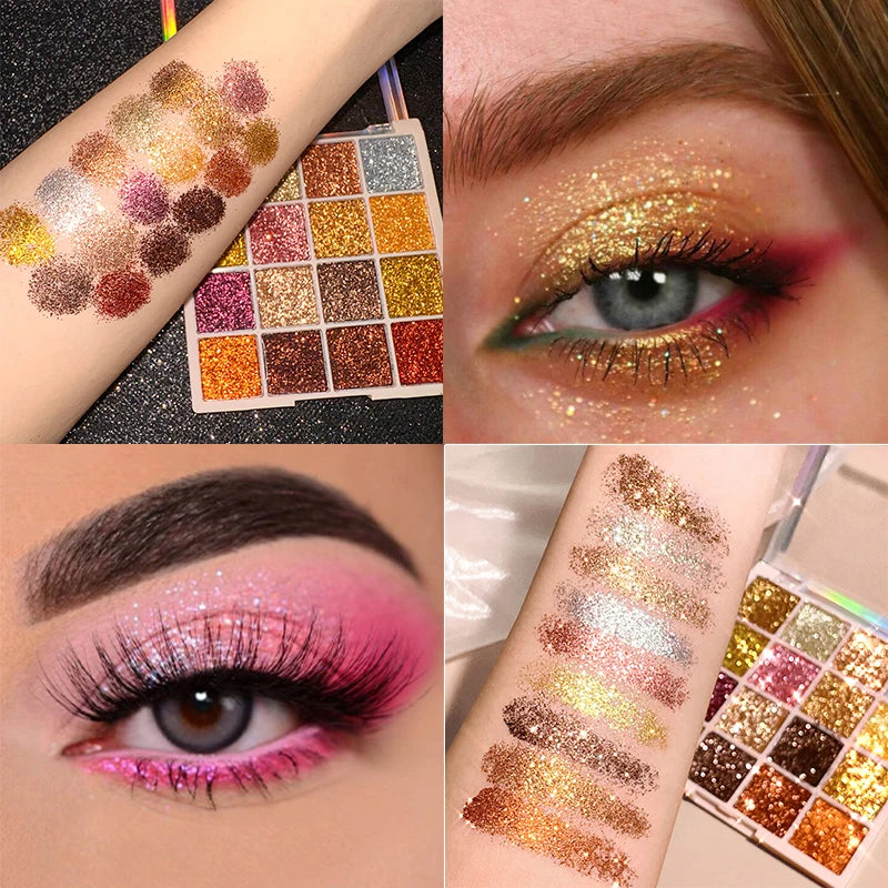16-Color Glitter Shimmer Eyeshadow Palette | Waterproof Eyeshadow Palette QXL