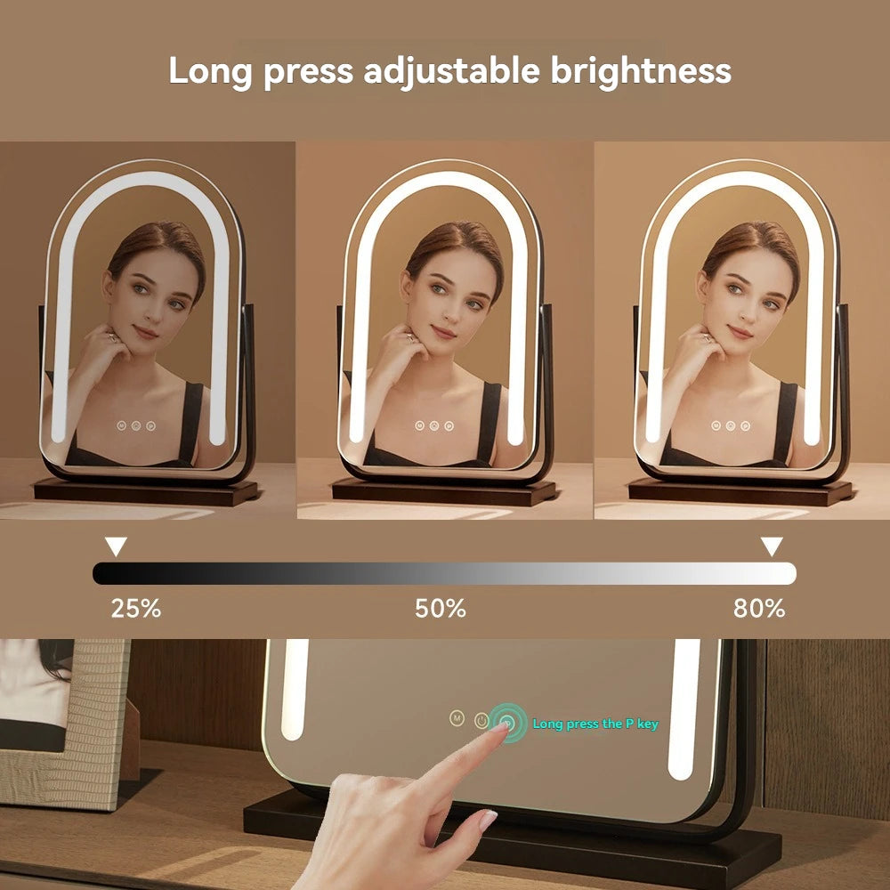LED Desktop Vanity Mirror with Light | Metal Frame Makeup Mirror LED Vanity Mirror QXL