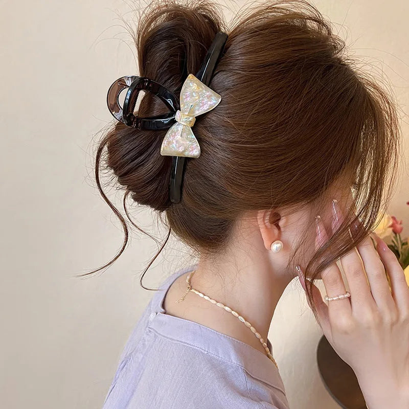 Iridescent Pearlescent Bow Claw Clip | Translucent Shark Clip Hair Claw Clip QXL