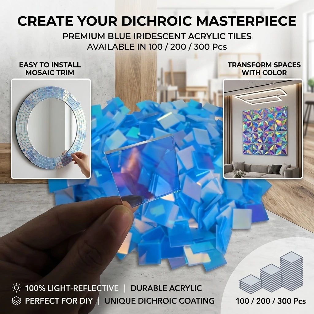 Iridescent Acrylic Square Tiles 100–300 Pcs | Holographic DIY Acrylic Craft Tiles QXL