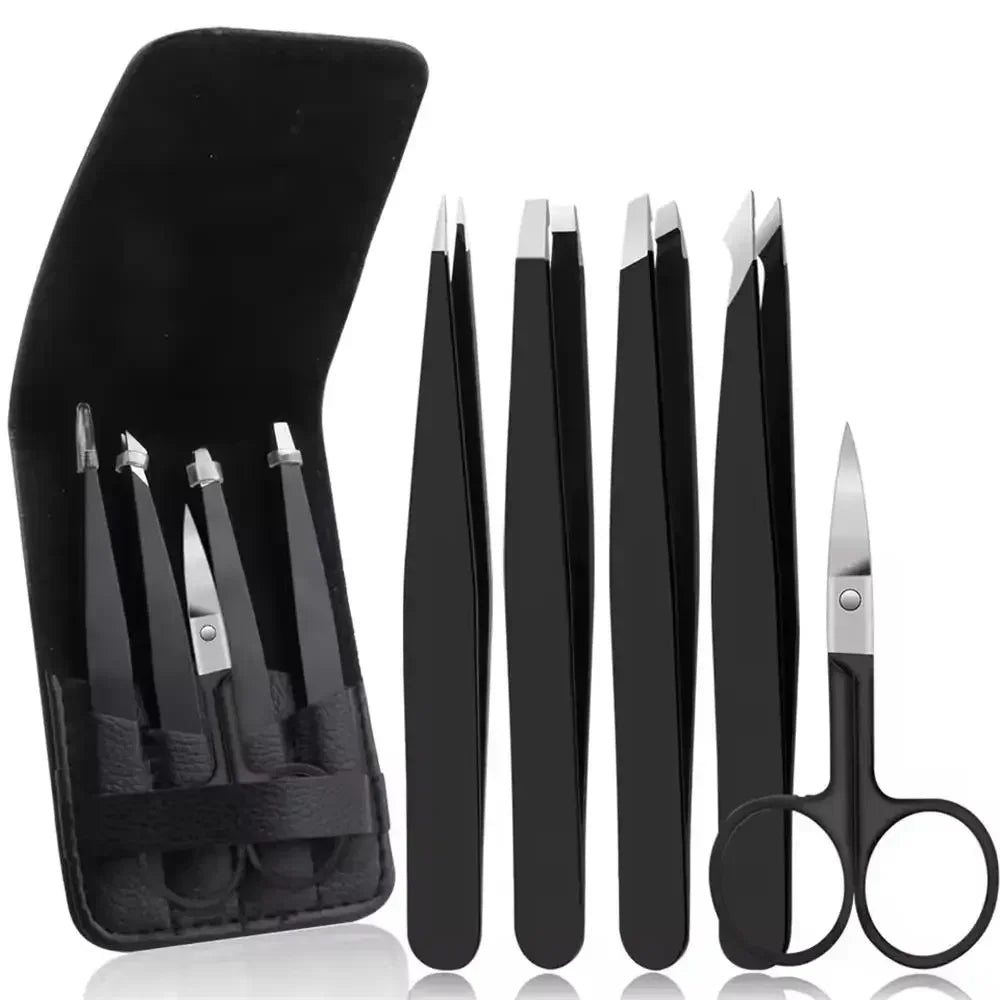 5-Piece Stainless Steel Tweezers Set – Eyebrow & Eyelash Beauty Tweezers Set QXL