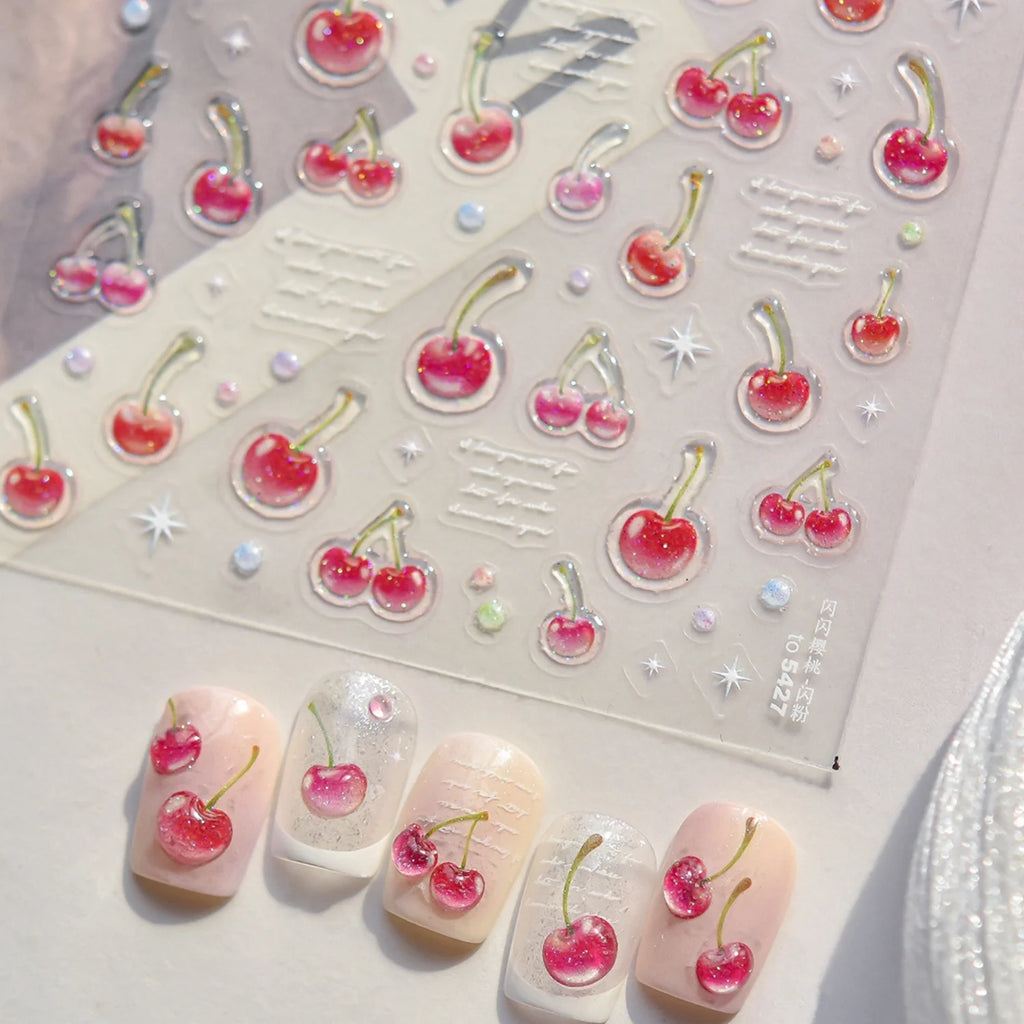 5D Summer Fruit Nail Stickers – Cherry Jelly Pink DIY Decals Nail Art Stickers QXL