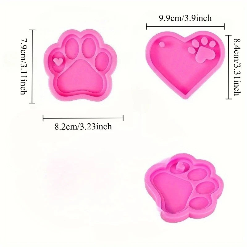 Dog Paw Heart Silicone Resin Molds + 10 Keyrings | DIY Tag Kit Silicone Resin Mold QXL