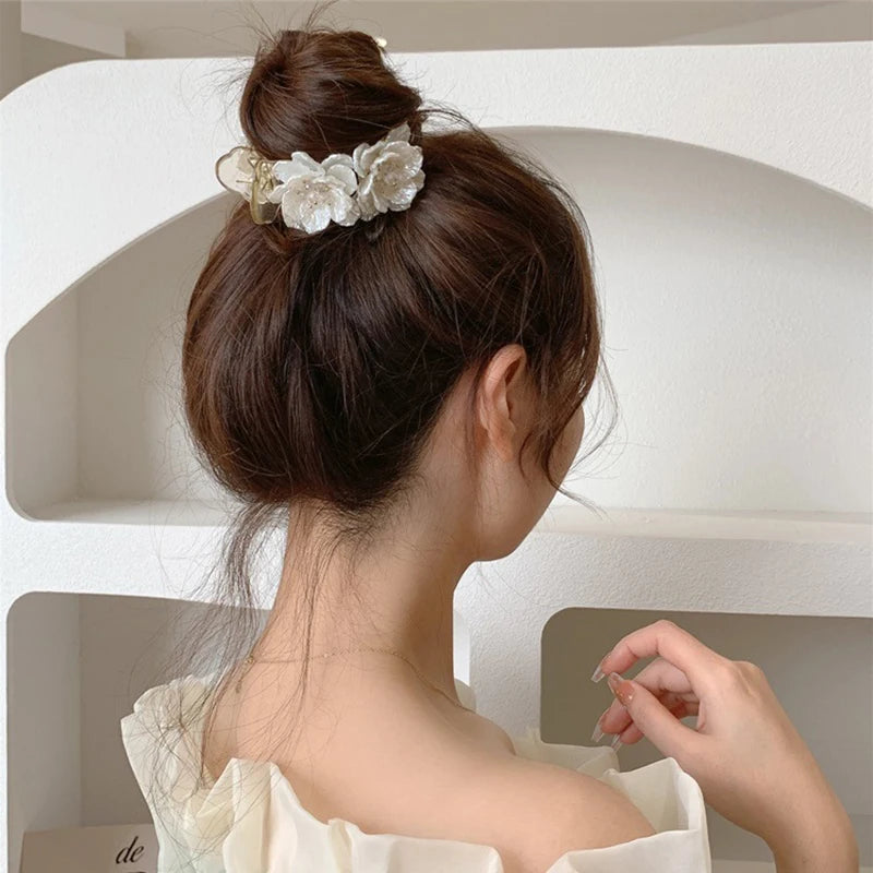 Camellia Flower Hair Claw Clip | Bun & Ponytail Shark Clip Flower Hair Claw Clip QXL