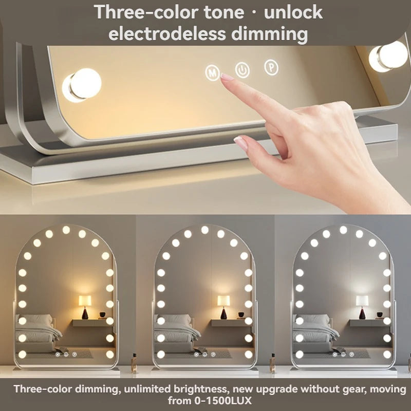 Large LED Desktop Makeup Mirror with Bulbs | Rotatable LED Makeup Mirror QXL