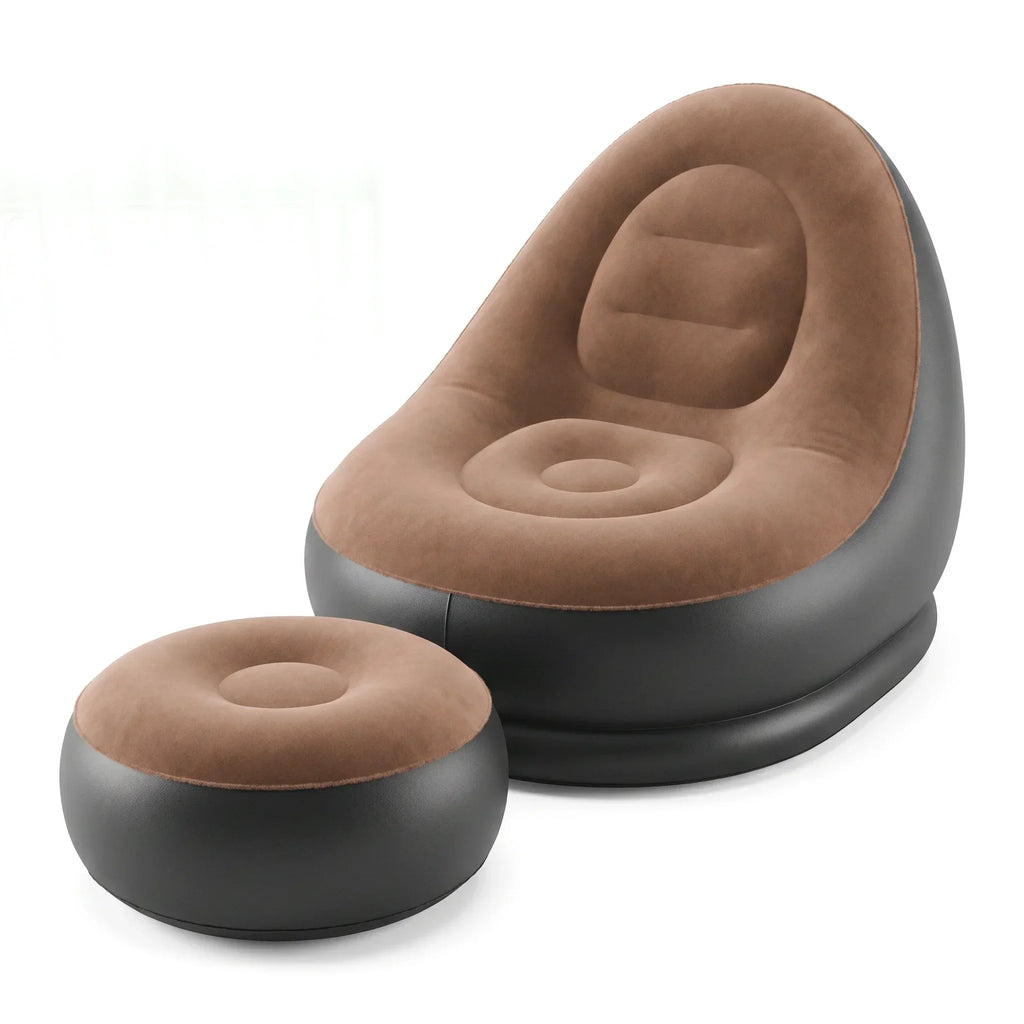 Inflatable Lounger & Footstool Ottoman | Outdoor Camping Chair Inflatable Outdoor Lounger QXL Coffee 4 4