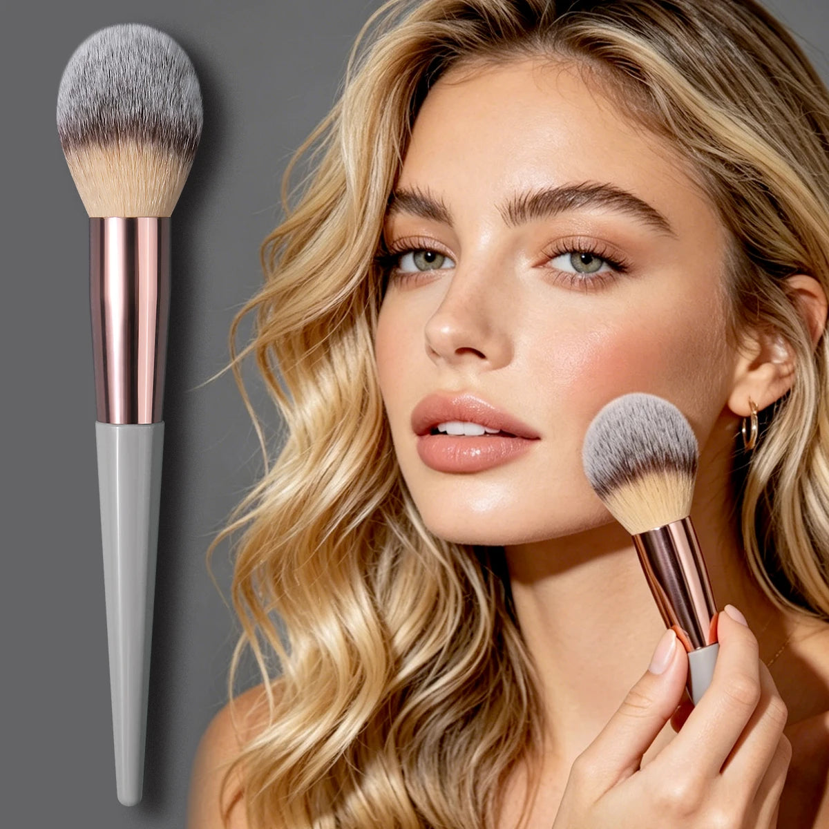 KOSSHOW Large Blush Brush – Tri-Color Gradient Bronzer Highlighter Blush Makeup Brush QXL