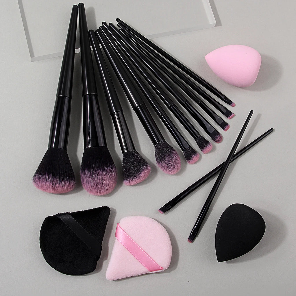 KOSSHOW 16-Pc Makeup Brush Set with Puffs & Sponges Makeup Brush Set QXL