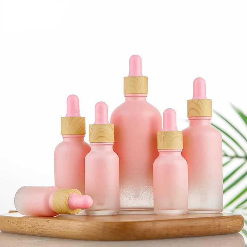 Pink Frosted Glass Dropper Bottles 5ml–100ml | Essential Oils Glass Dropper Bottle QXL