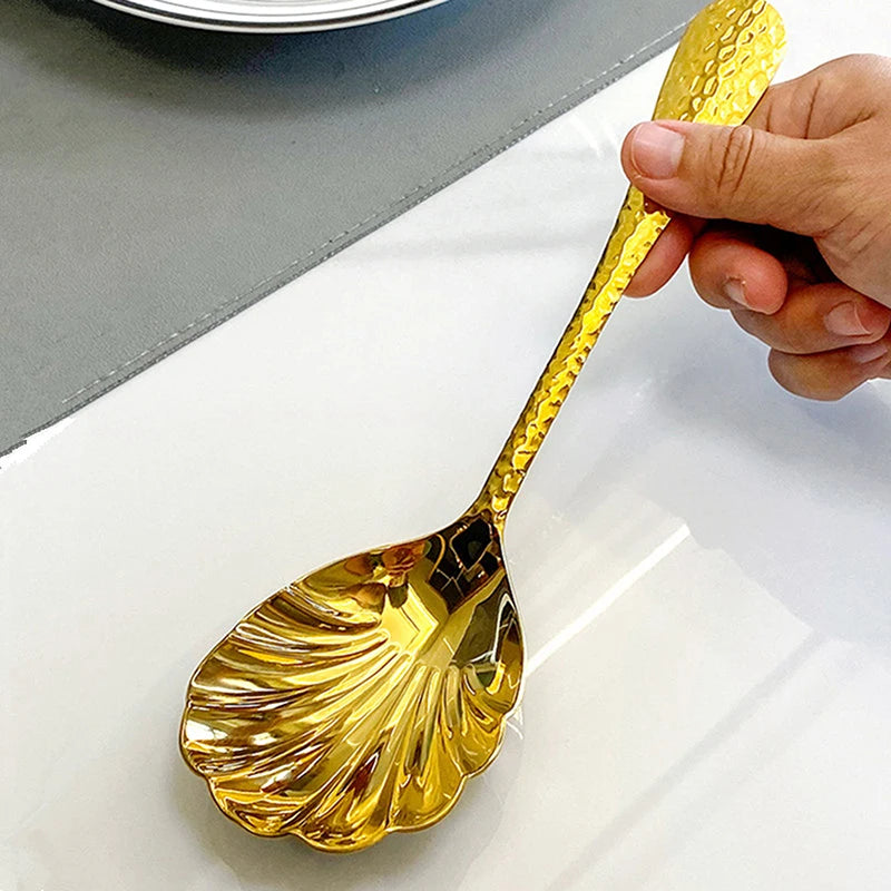 Shell-Shaped Stainless Steel Serving Spoon | Fan Design Serving Spoon QXL