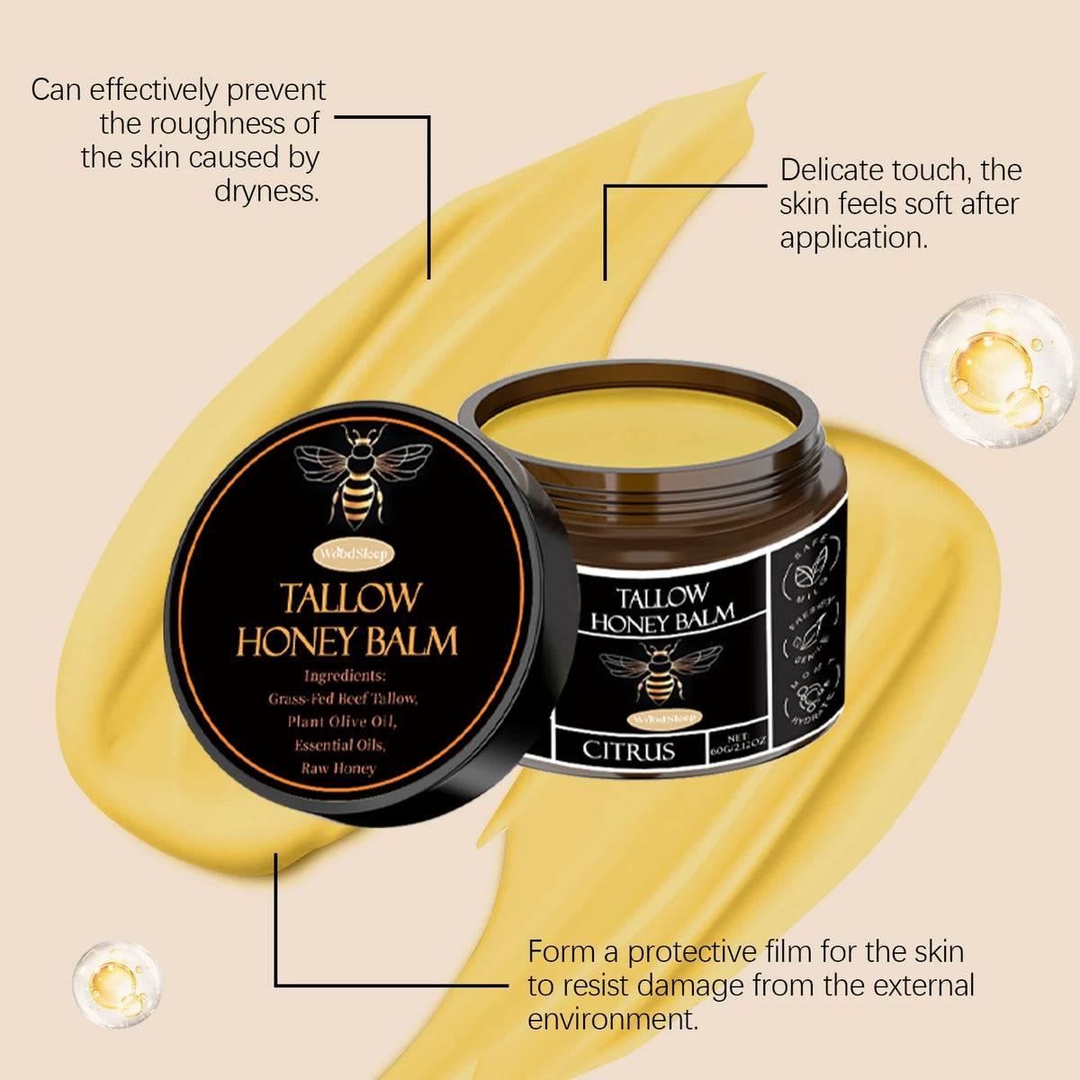 WoodSleep Tallow Honey Balm – Whipped Body Butter 60g Whipped Body Butter QXL