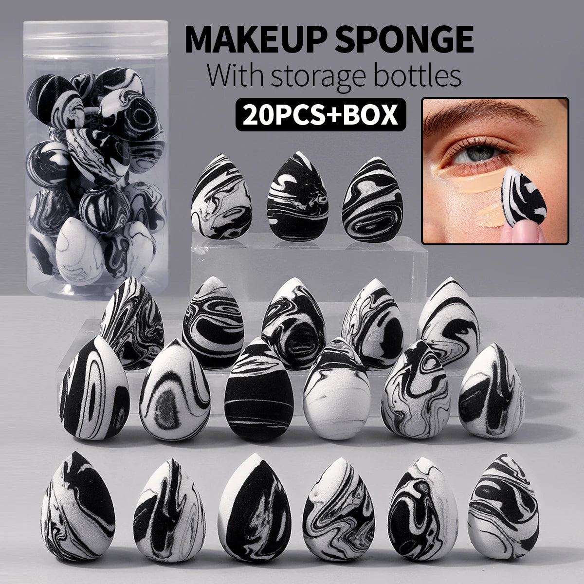 20-Pack Mini Makeup Sponges with Dust-Proof Storage Jar Mini Makeup Sponge Set QXL