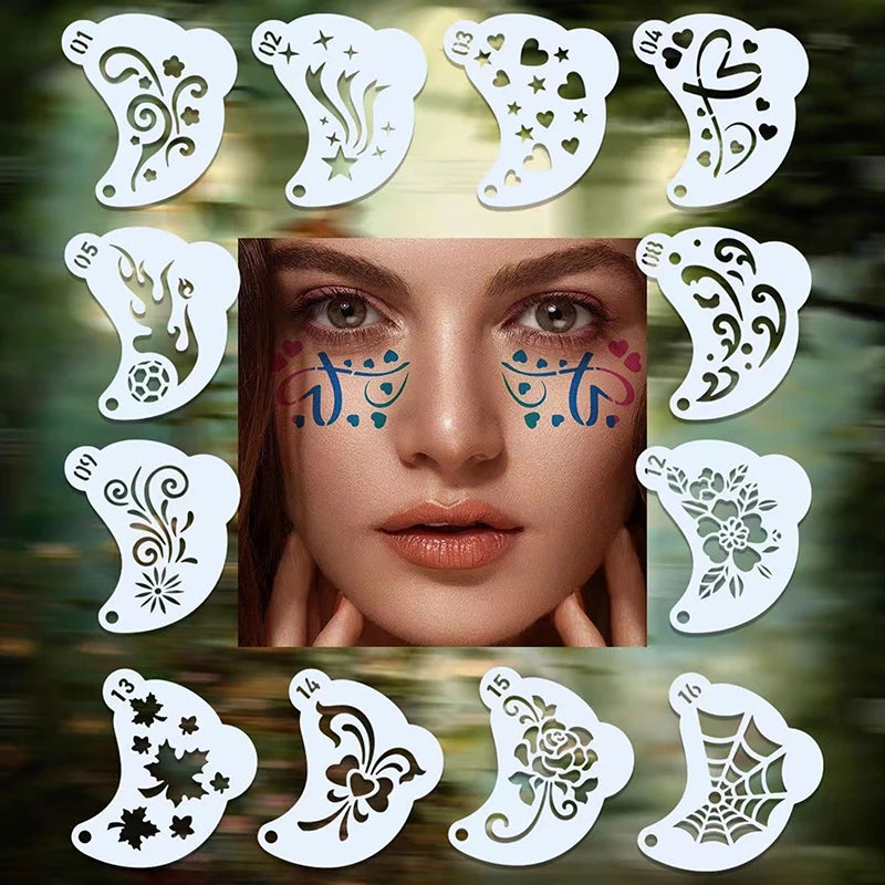 16-Piece Face Painting Stencils | DIY Party Body Art Kit Face Painting Stencils QXL