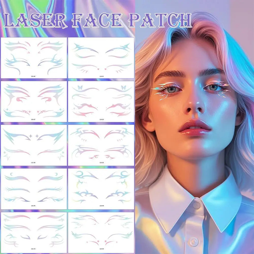 Glitter Laser Temporary Tattoo Face Stickers | Festival Decals Temporary Tattoo Stickers QXL