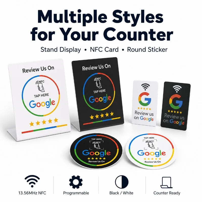 NFC Google Review Table Sign | Programmable Counter Display NFC Display Sign QXL
