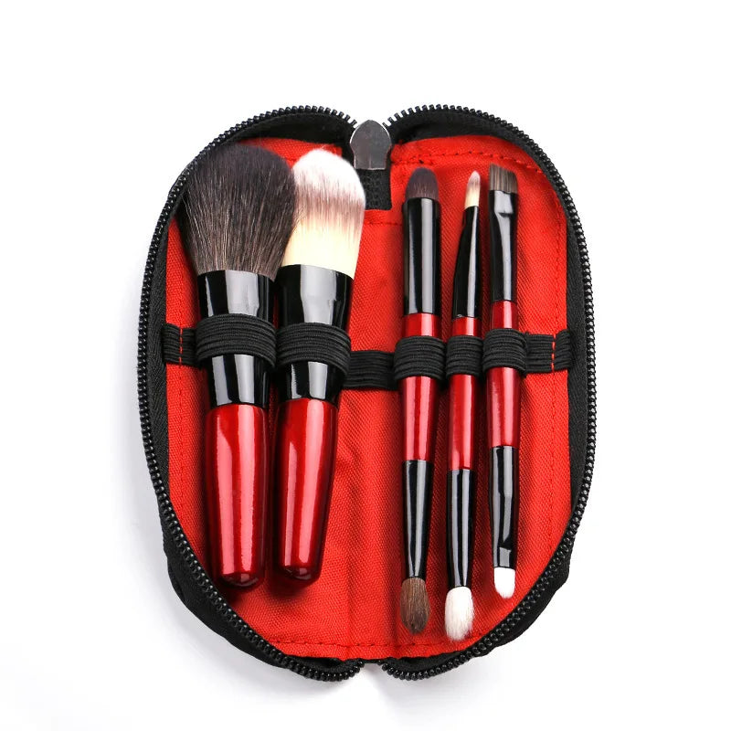 5-Piece Mini Wool Makeup Brush Set | Wooden Handle Beginner Kit Makeup Brush Set QXL