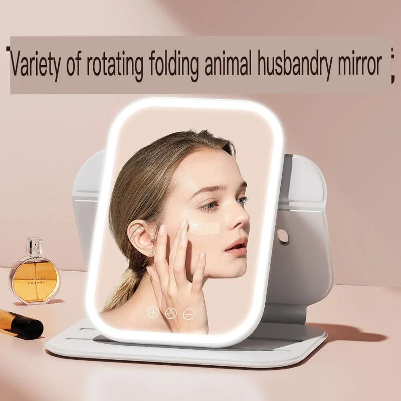 LED Lighted Makeup Mirror | Folding Leather Case, Rotating LED Makeup Mirror QXL