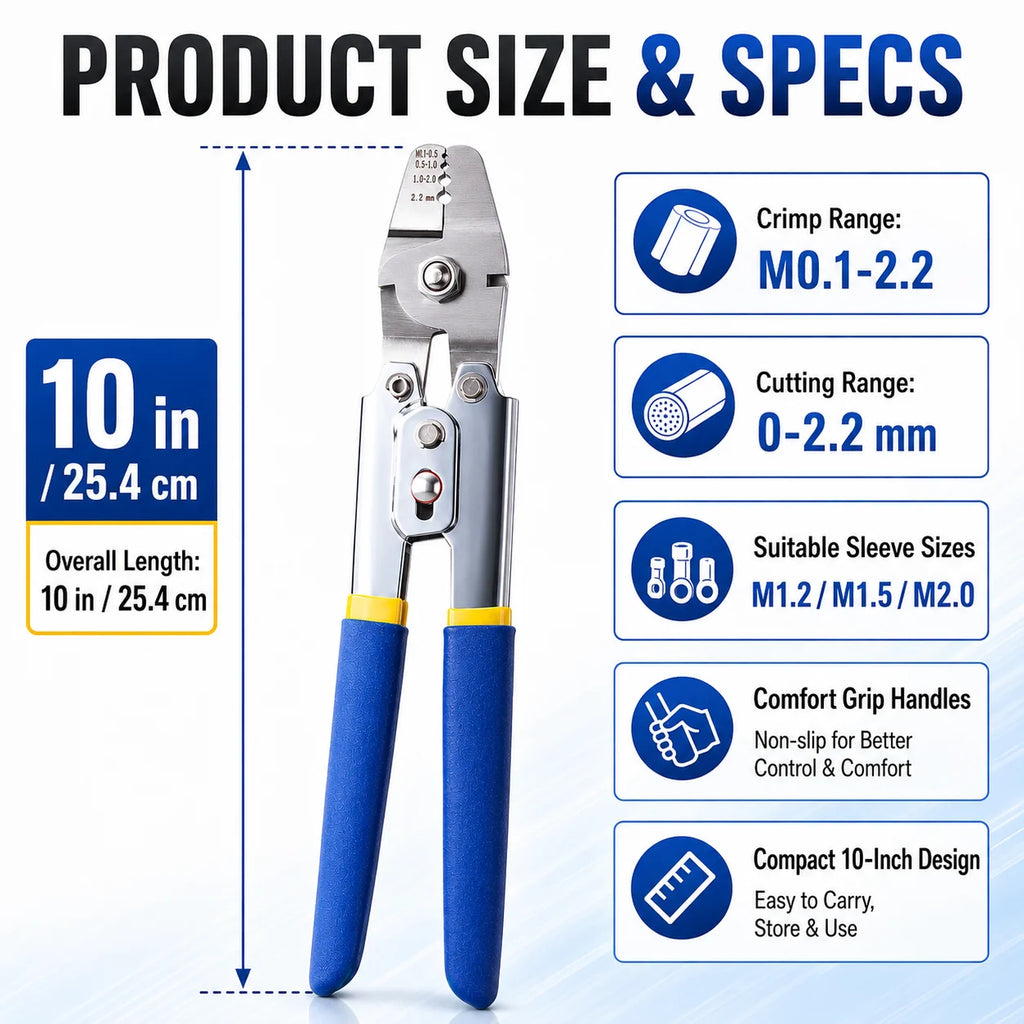 10-Inch 2-in-1 Wire Rope Crimping Pliers | Aluminum Sleeve Swager Wire Rope Crimping Pliers QXL