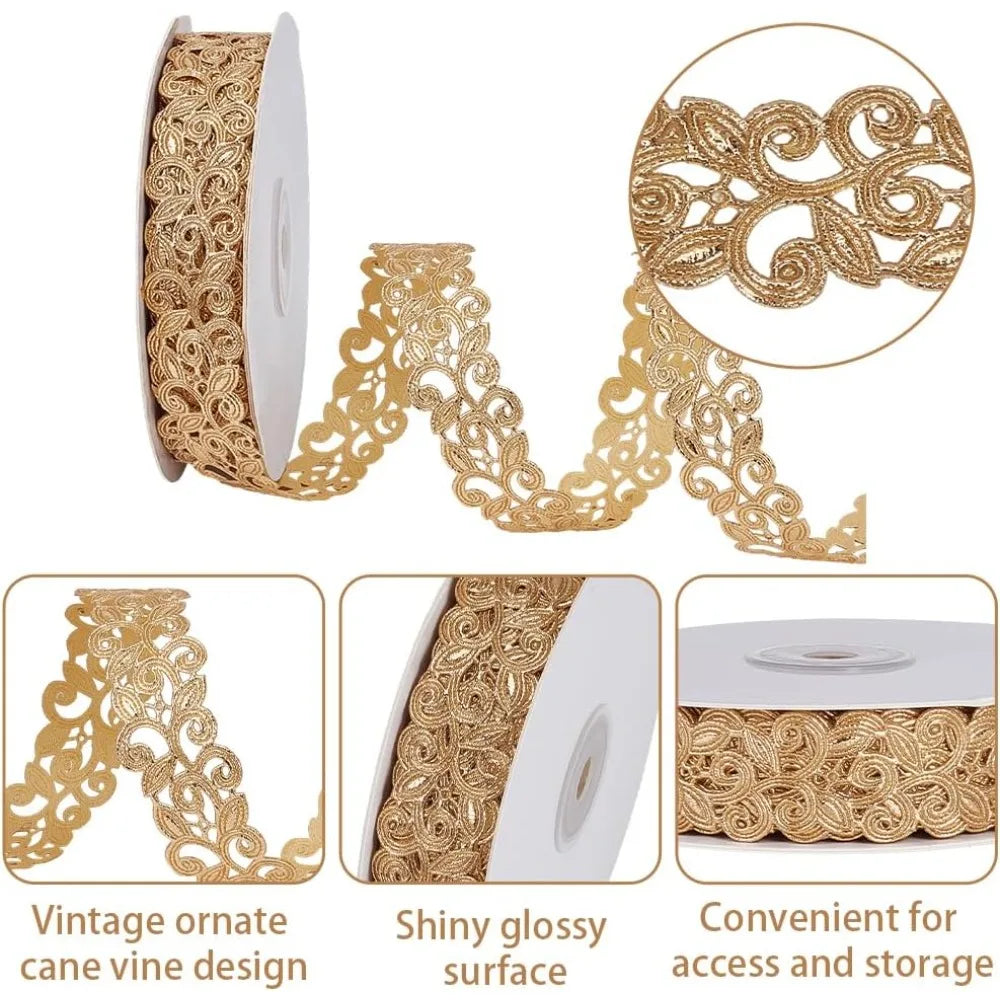 Gold Wave Edge Lace Trim Ribbon 1 Inch x 20 Yards Polyester Lace Trim Ribbon QXL