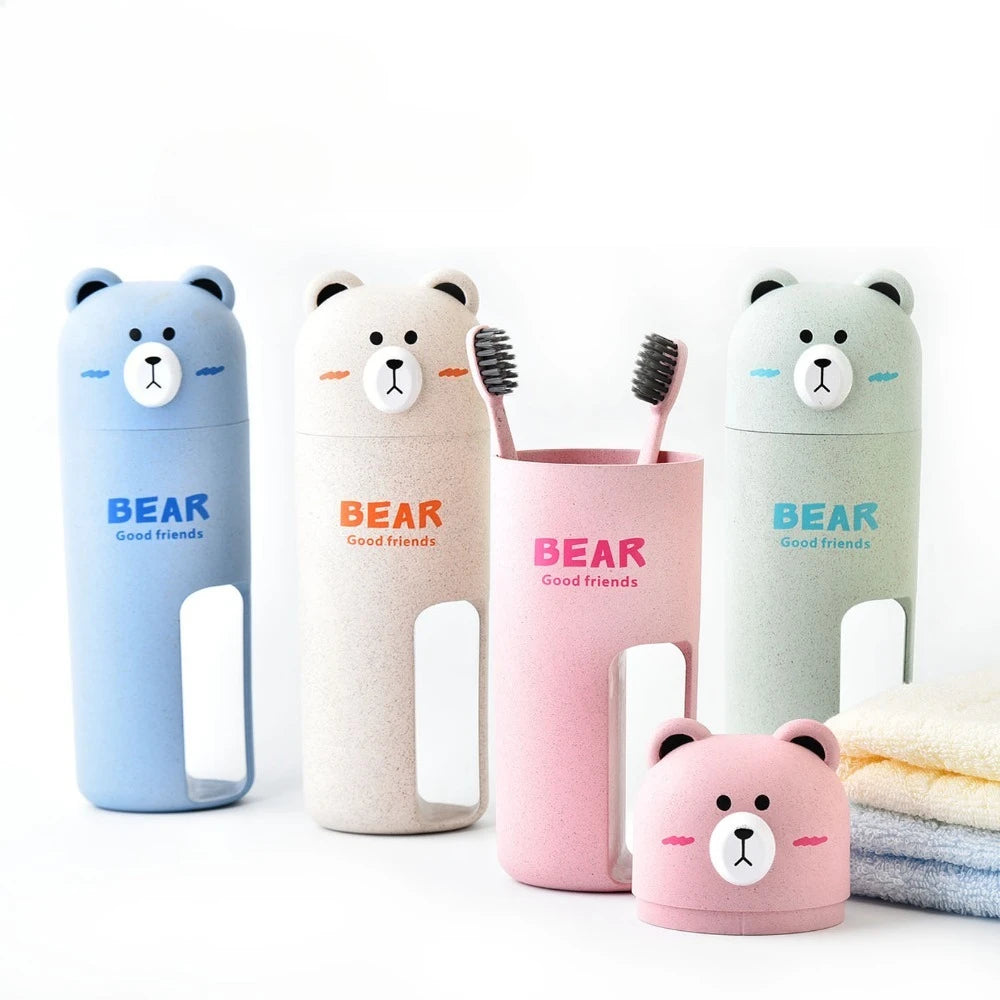 Bear Travel Toiletry Kit | Eco Wheat Toothbrush & Cup Set Travel Toiletry Kit QXL