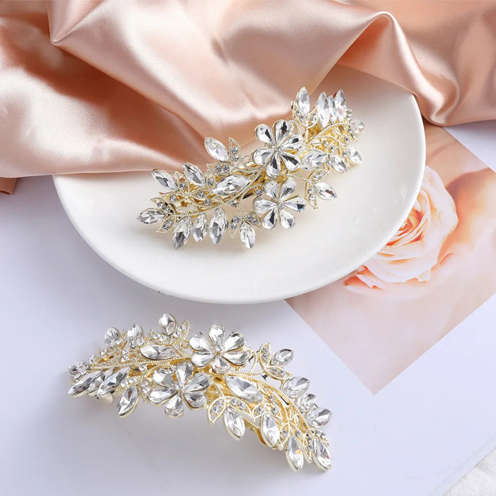Crystal Flower Hair Clip | Rhinestone Barrette for Women Rhinestone Hair Barrette QXL