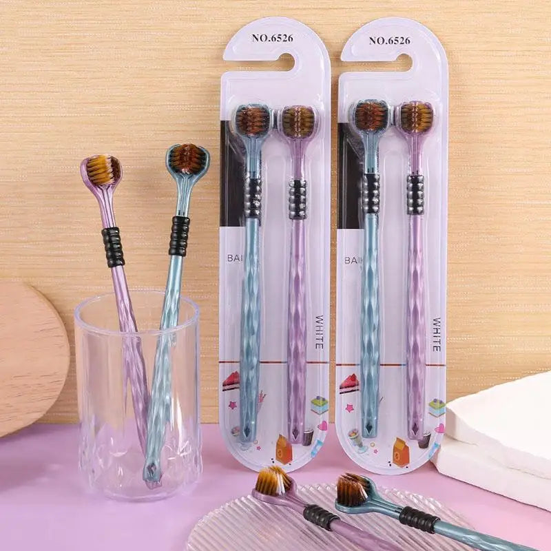 2-Pack 360° Three-Sided Toothbrush with Tongue Scraper Three-Sided Toothbrush QXL