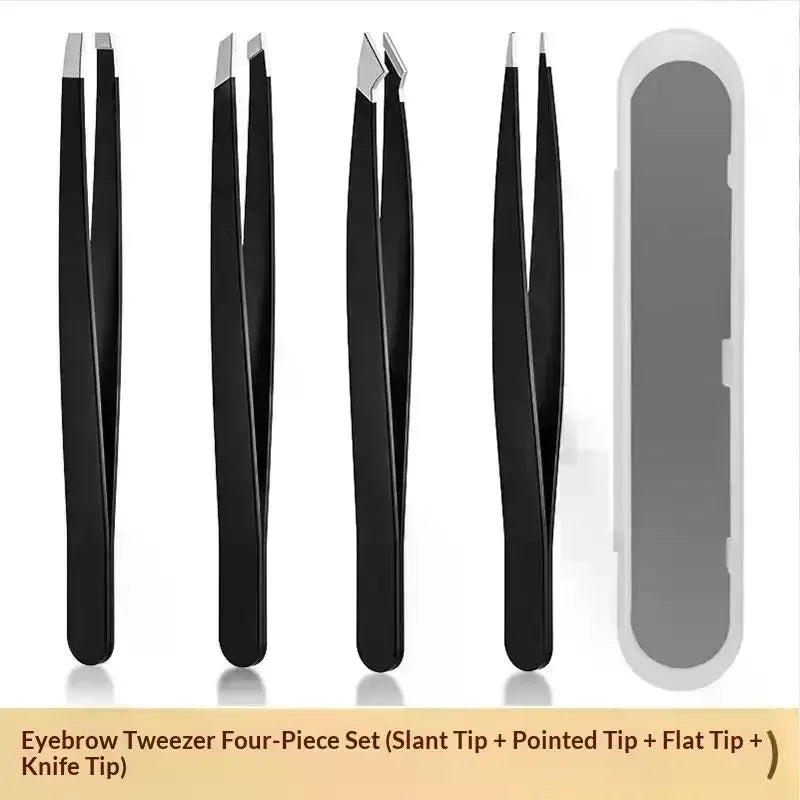 YOVIP 4-Pack Slant Tip Stainless Steel Eyebrow Tweezers Set Eyebrow Tweezers Set QXL