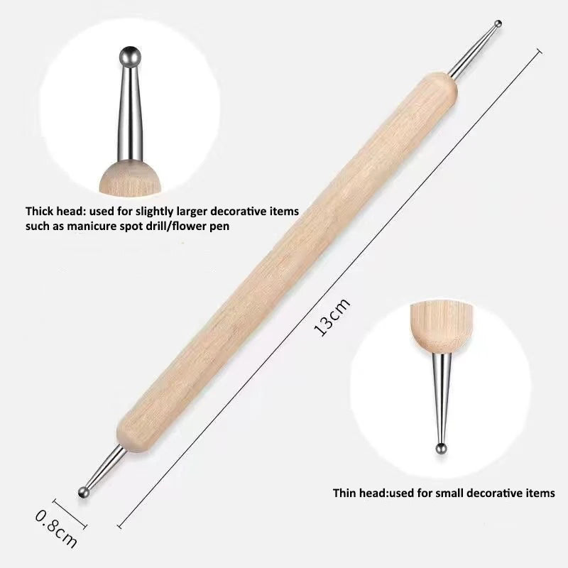 5-Pc Double-Headed Nail Art Dotting Pen Set | Wooden Handle Nail Art Dotting Tools QXL