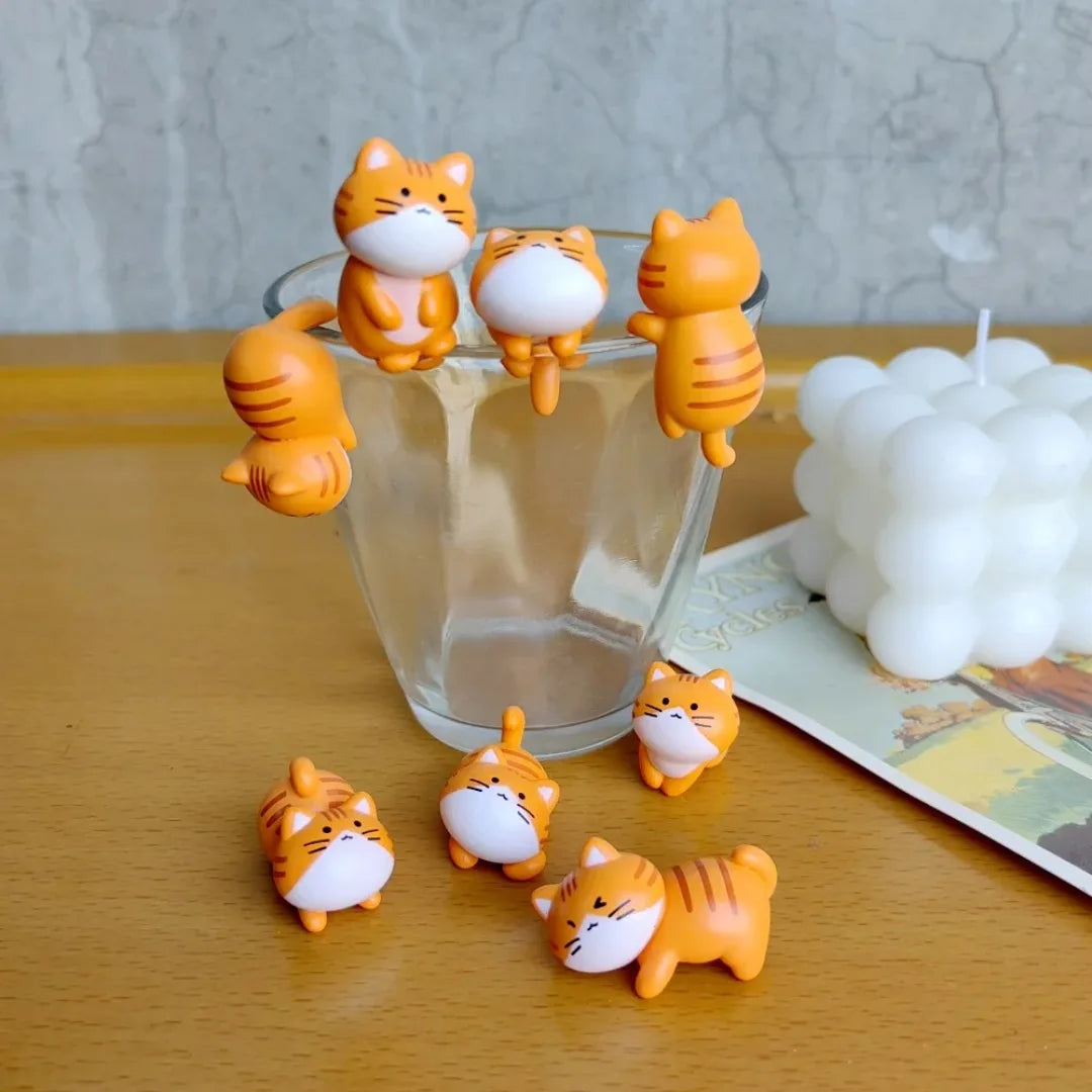 8-Pack Miniature Orange Cat Figurines | Desk Décor & Toy Set Miniature Animal Figurines QXL
