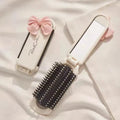 Foldable Travel Hair Brush with Mirror & Scalp Massage Foldable Hair Brush QXL Beige Bow