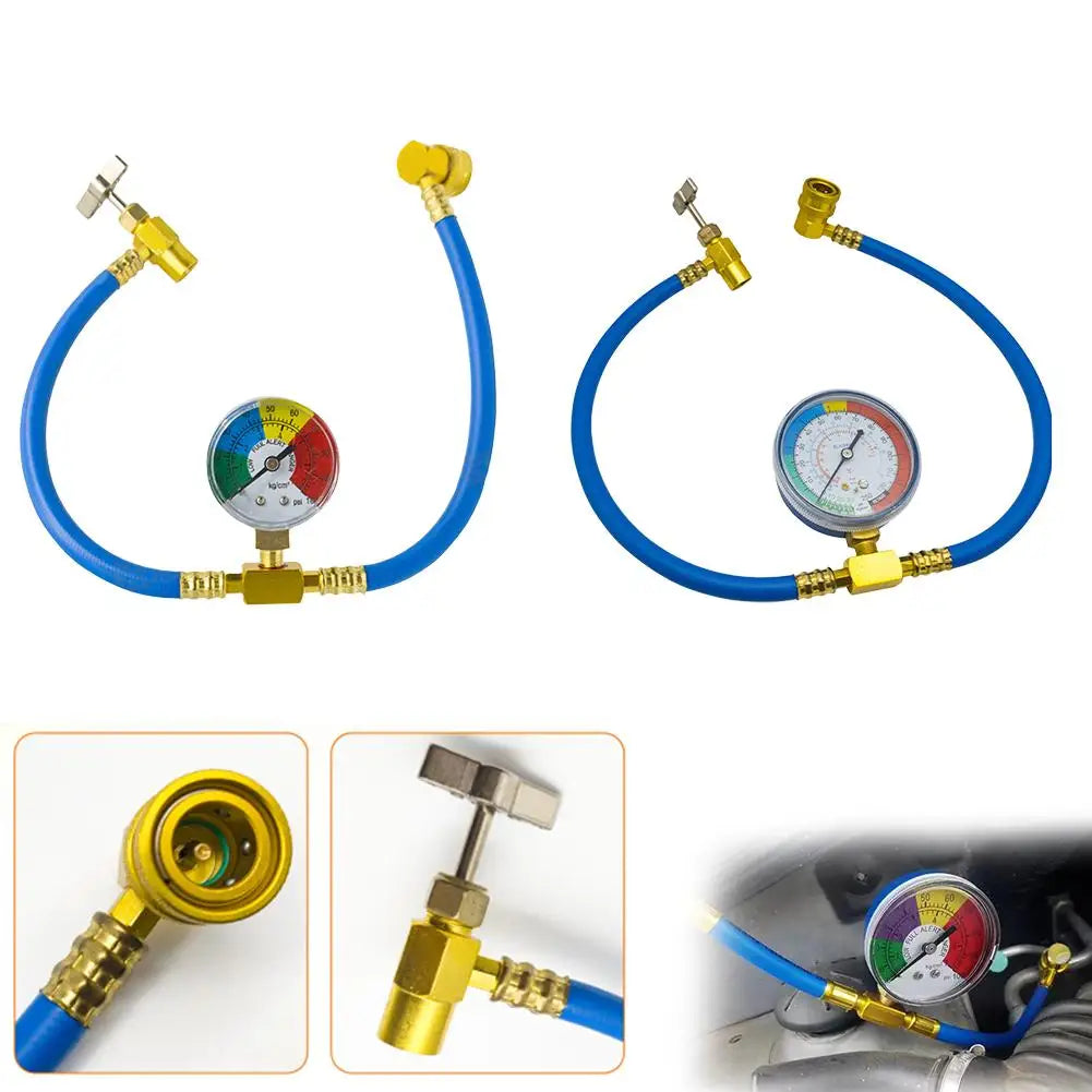 R134a R12 AC Refrigerant Charge Hose Set & Pressure Gauge AC Recharge Tool QXL